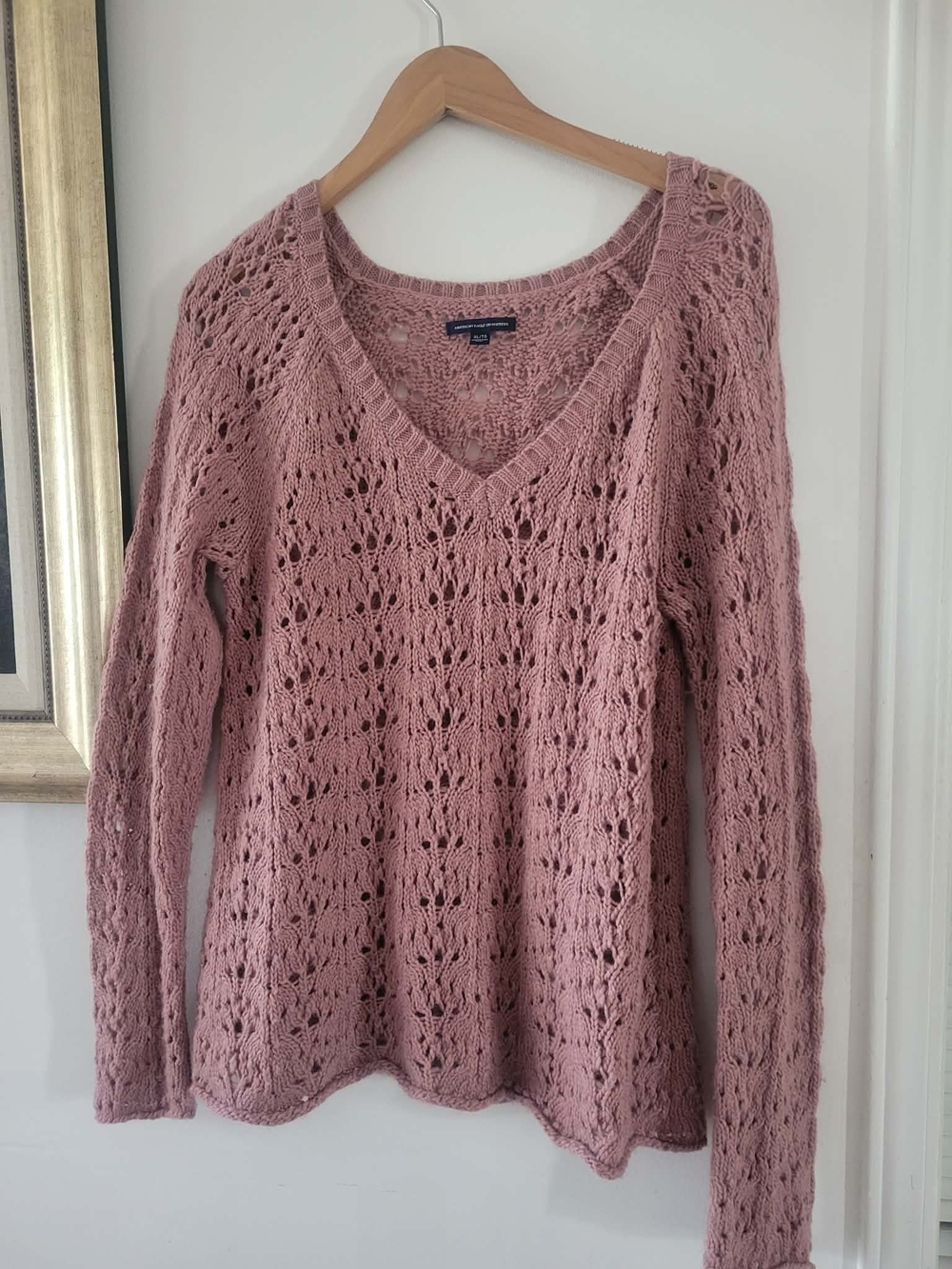 American Eagle Outfitters Open-Knit V-Neck Sweater - Dusty Pink